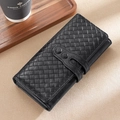 Klassische schwarze lange Geldbörse aus geflochtenem Leder mit Gürtelschnallen-Design - Schwarz