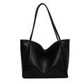Minimalist black large capacity tote bag featuring pebble grain texture and dual straps - Black