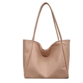 Large capacity solid color tote bag in light brown faux leather with lychee grain texture - Pink