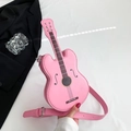 Borsa a tracolla rosa vivace a forma di chitarra con dettagli di strumenti musicali stampati - Rosa