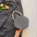 Silver sequin shell bag with pearl handle and golden chain for evening parties - Gray