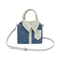 Creatieve denim handtas in de vorm van een shirt met witte kraag en verstelbare riem - Denim Blauw