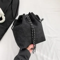 Borsa a secchiello nera in velluto a coste con coulisse per moda casual da donna - Nero