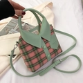Mini crossbodytas met roze en groene ruitjes en creatief overhemdkraag-ontwerp - Groen
