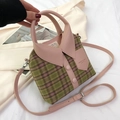 Groen geruite en roze lederen crossbodytas in overhemdstijl met decoratieve knopen - Roze