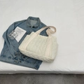 Cream white quilted puffer tote bag with large capacity and leaf pattern stitching - Off White