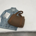 Brown quilted puffer tote bag with leaf pattern and large capacity stylish design - Coffee