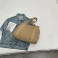 Quilted khaki puffer tote bag with leaf pattern and large capacity for daily style - Khaki