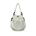 Borsa a secchiello in nylon bianco con coulisse nera e manico a contrasto minimalista - Bianco Sporco