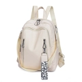 Minimalist soft leather backpack for women in cream white with stylish strap detail - Lychee Pattern with Geometric Webbing / White