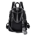 Fashionable black faux leather backpack with lychee texture and multi-pocket design - Lychee Pattern with Geometric Webbing / Black