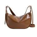 Minimalist brown crescent moon shoulder bag with soft leather texture and zipper - Brown