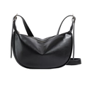 Minimalist black crescent hobo shoulder bag with adjustable strap and gold zipper detail - Black