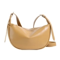 Minimalist ginger yellow half-moon leather crossbody bag with adjustable strap - Brown