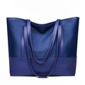 Grande borsa tote blu navy in tessuto Oxford con doppie spalline rinforzate - Blu
