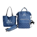 Three-piece denim blue mummy bag set including diaper backpack, tote bag, and storage pouch - 3-Piece Set (Without Pendant) / Blue