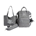 3-piece grey diaper bag set including backpack, tote, and pouch with plush toy charm - 3-Piece Set (Without Pendant) / Gray