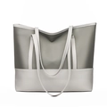 Borsa tote in tessuto Oxford bicolore con base in similpelle e ampia capacità - Grigio