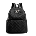 Zaino da donna in nylon nero con trapuntatura a rombi e cerniere in metallo argentato - Nero