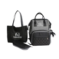 3-piece black and grey diaper bag set including quilted backpack, tote and pouch - 3-Piece Set (Without Pendant) / Black and Gray