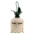 Bolso bombonera creativo con forma de piña crema, tachuelas doradas y asa de hoja verde - Blanco Roto