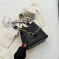 Secchiello vintage nero con decorazioni dorate e ampia tracolla in tela alla moda - Nero