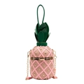 Bolso bandolera de piña rosa con remaches dorados y hojas verdes para mujer - Rosa