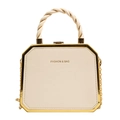Beige hardshell box bag with gold metal frame and twisted top handle in white - Off White