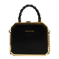 Octagonal black suede evening bag with gold metal frame and chain shoulder strap - Black