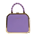 Purple octagonal hardshell crossbody bag with gold metal trim and twisted handle - Purple