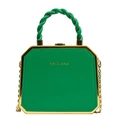 Fashionable green octagonal hard shell handbag with golden chain strap and twisted handle - Green