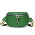 Green lychee grain leather saddle waist bag with striped colorful fabric shoulder strap - Green
