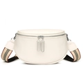 White pebbled leather saddle bag with striped wide shoulder strap for cross body wear - Off White