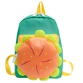 Mochila infantil verde con bolsillo girasol 3D amarillo y letras azules para niños - Verde