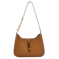 Retro brown faux leather shoulder bag for women with gold chain and hardware accent - Brown