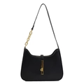 Classic black leather hobo shoulder bag with crescent shape and gold chain metal buckle - Black