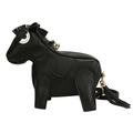 Borsa a tracolla carina a forma di cavallo nero con grana litchi e nappa decorativa - Nero