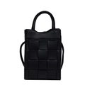 Mini borsa tote classica intrecciata nera con tracolla e manico superiore in pelle - Nero