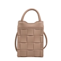 Mini borsa tote color kaki tessuta a mano con motivo quadrato, manico e tracolla lunga - Cachi