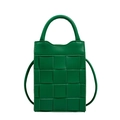Green woven leather small square handbag with top handle and crossbody strap - Green