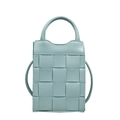 Mint blue woven mini square crossbody bag with top handle and matching shoulder strap - Blue