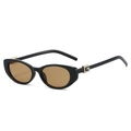 Modische schwarze Cat-Eye-Sonnenbrille mit braunen Gläsern und goldener Strass-Schnalle - Schwarzer Rahmen Tee Gläser