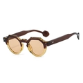 Retro irregular polygon sunglasses with amber two-tone frames and tinted brown lenses - Tea Yellow Frame Champagne Lens