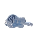 Creative denim guitar shaped shoulder bag with embroidery and metallic stud details - Blue