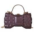 Deep purple bow-shaped acrylic handbag with gold metal handle and crossbody chain - Black