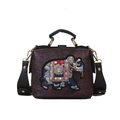 Borsa medico bordeaux con ricamo colorato di elefante ed effetto pelle vintage - Viola