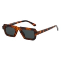Retro square frame sunglasses with tortoise pattern and dark grey lenses on white background - Leopard Frame Black Grey Lens