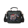 Borsa a tracolla in pelle verde scuro con ricamo a elefante e hardware dorato - Verde