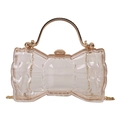 Transparent bow-shaped acrylic evening clutch with gold rhinestone handle and chain - Clear