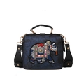 Borsa a mano blu scuro con ricamo a elefante colorato e ampia tracolla regolabile - Blu